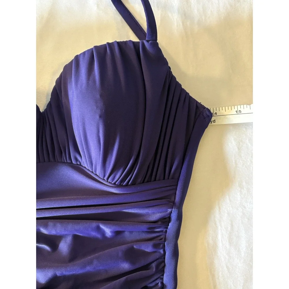 Miraclesuit Swimsuit Size 8 One Piece Purple Azule Ruched Slimming Sweetheart